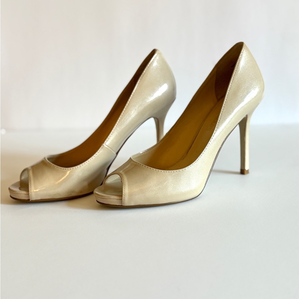 Enzo Angiolini Cream Patent Peep-Toe Heels